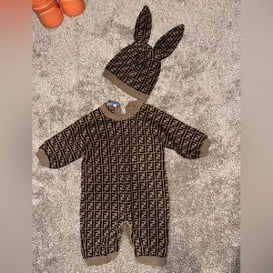 Fendi Baby one piece with bunny hat